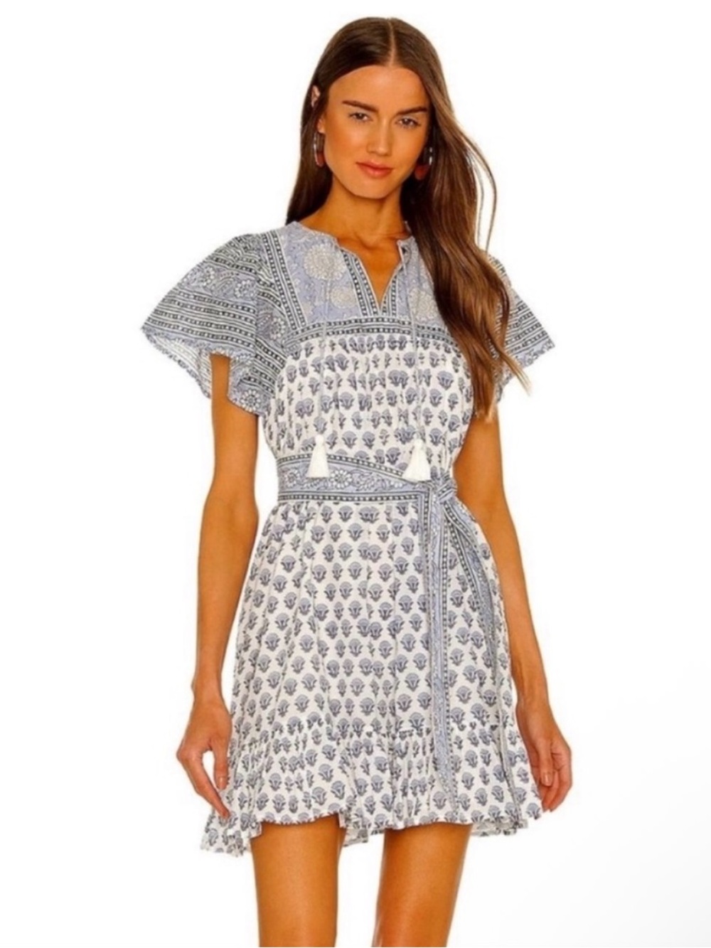 🌺 Cleobella Leah Mini Dress Blue White Hydrangea Floral Print
